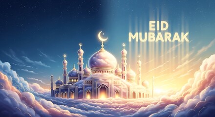 Celebrating the serene beauty of a mosque during the blessed occasion of eid mubarak.