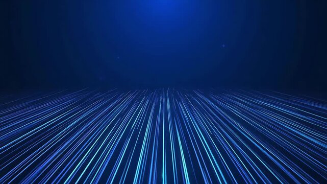 Abstract blue linear texture background with glowing perspective lines, futuristic digital grid motion for AI, fintech, cybersecurity and corporate tech visuals.