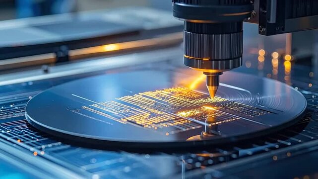 Precision laser cutting machine precisely etching intricate patterns on a l surface with sparks.