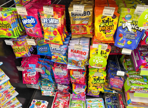 Colorful Candy Display with Haribo Goldbears and Sour Patch Kids in Retail Store