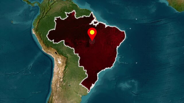 Brazil Map Animated Video. Brazil Location Highlighted with Pin Marker on the South America Map 