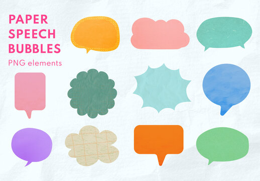 Colorful Paper Speech Bubbles Element Design Set