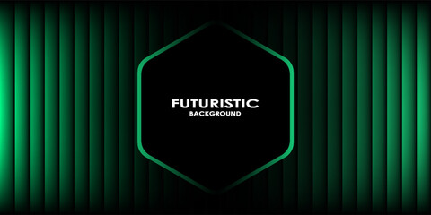 3D black green techno abstract background overlap layer on dark space with glowing lines decoration. Modern graphic design element hexagon style concept for web, poster, flyer, card, or brochure cover