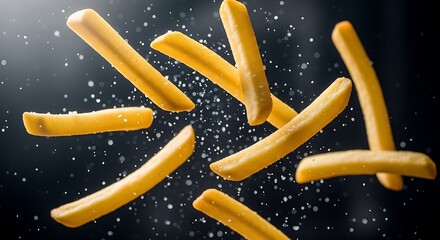 Naklejka premium Flying French Fries Falling in mid-air.