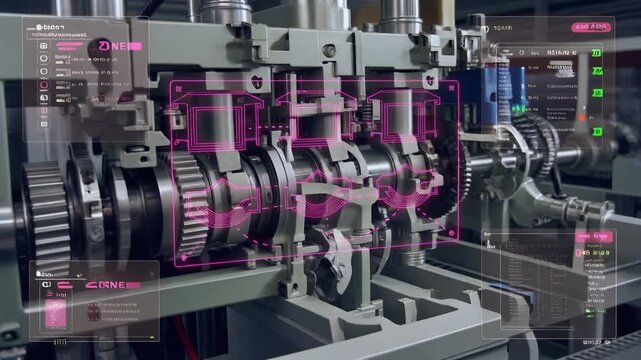 Industrial Machine Diagnostic Scan and Labeling. AR Overlay Elements for Real-World Scenes. Augmented Reality overlay on a complex industrial machine.
