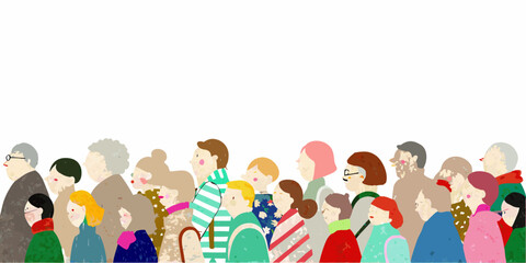 A diverse group of people illustrated with minimalist colorful forms