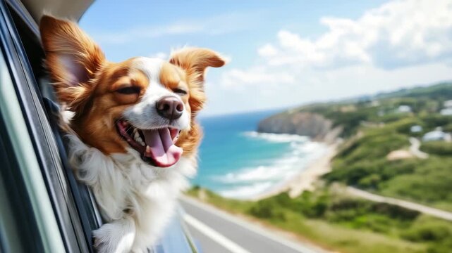 Happy Dog Riding In Car Window

