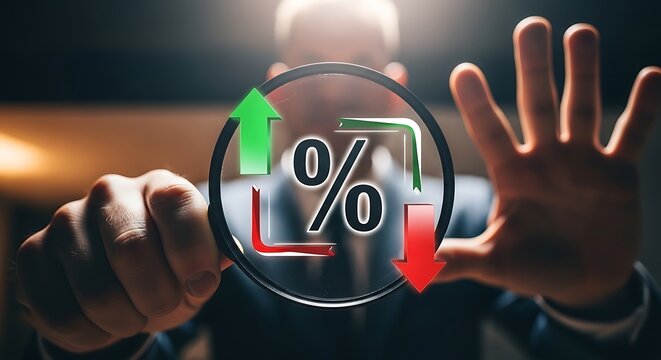 Businessman analyzing financial growth with percentage graph