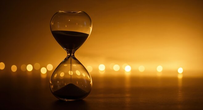 Ephemeral Time's Passage: The sands of time flow relentlessly through a classic hourglass, capturing the fleeting nature of moments and the inexorable march forward.