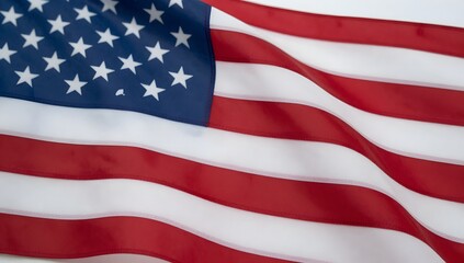 Fototapeta premium Close up view of an american flag waving on a plain background