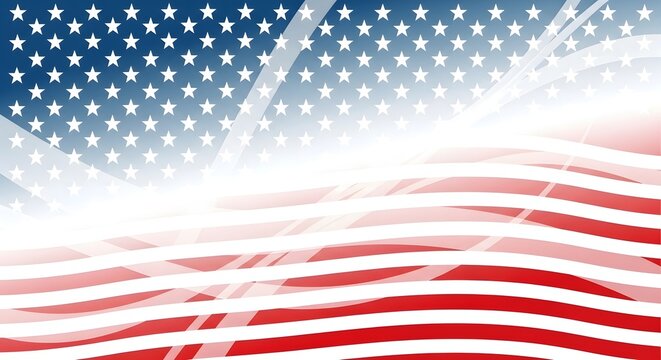 American flag waving with stars and stripes on a white background with a patriotic theme and a sense of freedom and celebration