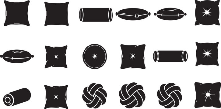 A diverse array of cushion and pillow silhouettes in various shapes.