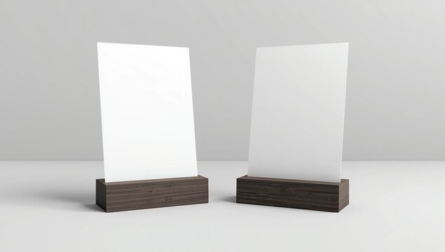 Blank table tent mock up template on isolated white background, Stand for acrylic tent card Used for Menu Bar and restaurant, 3d illustration