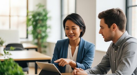 Diverse Team Leader Mentoring Employee in Modern Office