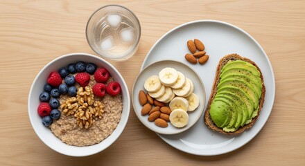 Overhead View of a Balanced Breakfast for Blood Pressure Control