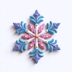 Fototapeta premium Whimsical snowflake decoration a festive setting cartoon art glittery environment close-up view holiday concept