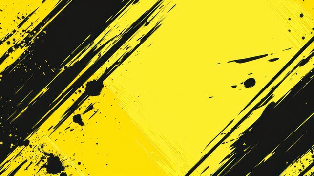 Abstract yellow and black paint strokes background.