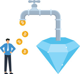 Obraz premium Bitcoin mining digital currency financial flow passive income crypto faucet wealth generation business man diamond asset investment concept money stream