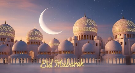 Majestic view of the al-masjid an-nabawi mosque under a crescent moon at dusk