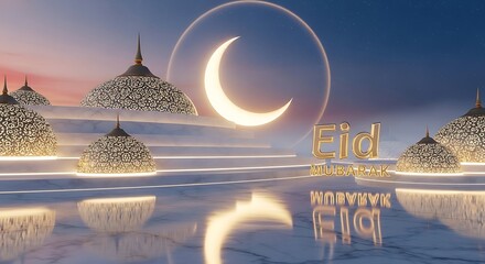 Serene winter night scene celebrating the arrival of eid under a crescent moon