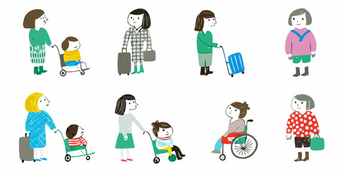 Diverse group of people including families and individuals in illustrated form