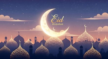 Celebrating the serene beauty of eid al-adha under a crescent moon at night