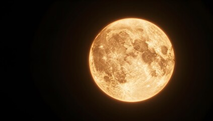 Full copper moon shining brightly in the dark night sky creating a warm glow