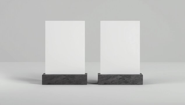 Clear plastic and acrylic table talkers promotional upright menu table tent top sign holder table menu card display stand picture frame for mock up and template design. 3d render illustration