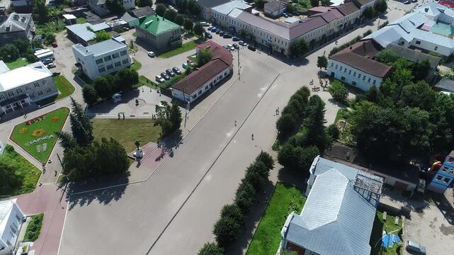 Aerial rotation above central square in Tarusa