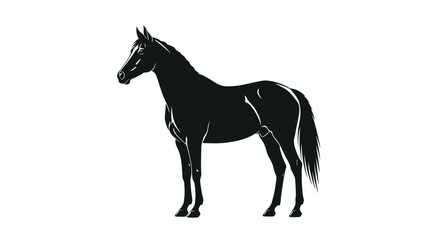 Obraz premium Striking black and white silhouette illustration of a proud, muscular horse standing still showcasing its refined physique against a clean background perfect for design.