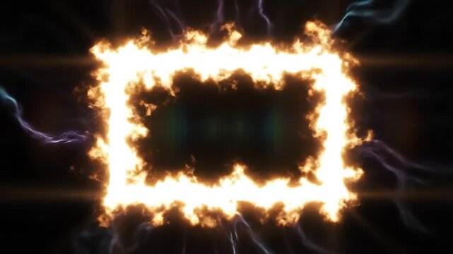 Dynamic Abstract Fire Energy Frame Rectangular Digital Motion Graphics Effect