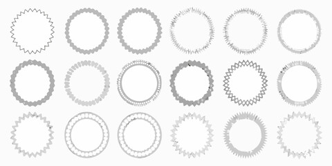 Various circular and toothed ring shapes arranged in a grid pattern against a white background