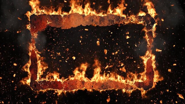 Fiery Dynamic Burning Frame Animation Overlay Loop Black Background