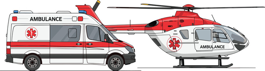 Ambulance van and medical rescue helicopter vector set emergency healthcare transport illustration © Sumon Creative