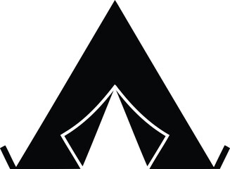 Black tent icon with open entrance on white background © saju