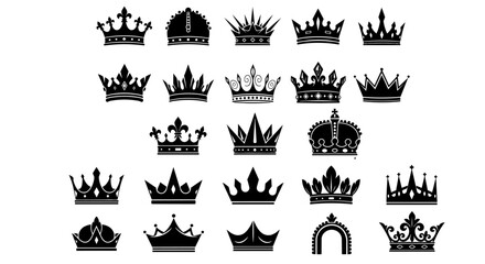 Royal crown icon set king queen luxury monarchy symbols © Mahmudul