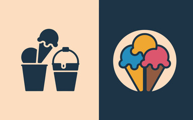 Ice cream vector icons and colorful illustrations for summer treats
