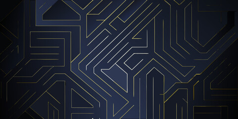 Abstract geometric pattern with golden lines on a dark blue textured background design