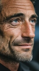 Fototapeta premium intelligence leader meeting emotional business concept. Close-up portrait of a mature man with textured skin and grey stubble