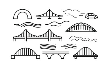 Bridge vector icons and illustrations in simple line style