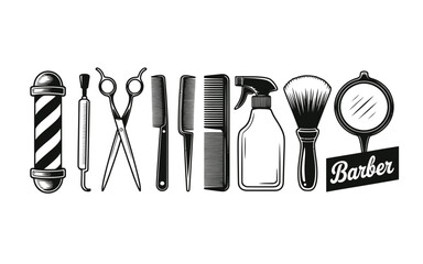 Barber tools and equipment in a vector illustration style