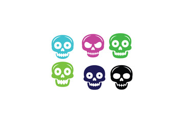 Skull icon set in black and white vector illustration