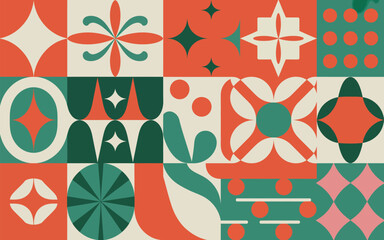 Geometric pattern illustration with shapes and colors in retro style