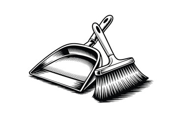 Broom and dustpan vector illustration for cleaning and household chores