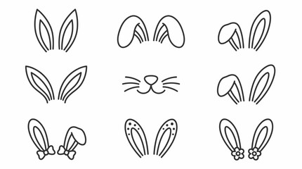 Bunny Ears Vector Set &ndash; 9 Stylized Designs in Grid, Upright, Floppy, Decorative with Bows and Flowers, Center Bunny Face, Easter Spring Creative Graphics
