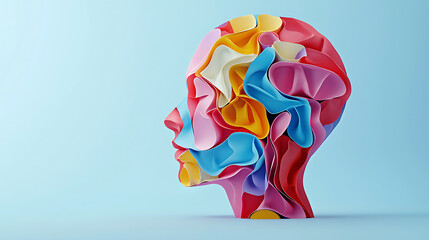 Colorful abstract human head sculpture representing mind and creativity.