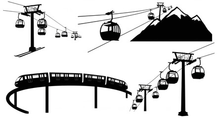 Set of cable cars and monorail transport systems. © Widia