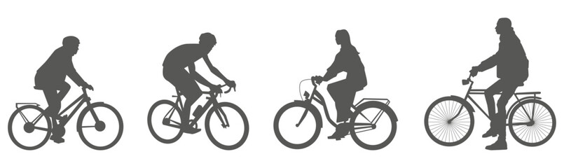 Obraz premium Cyclist silhouettes riding road bikes in dynamic action poses