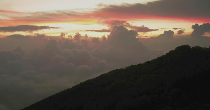 Sunset Horizon Behind Tropical Volcano in West Java