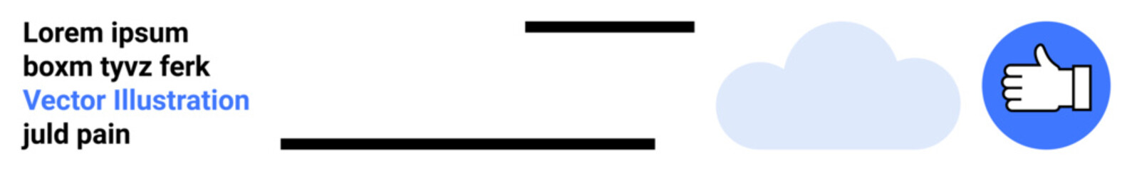 Obraz premium Social media engagement, digital feedback, online communication, content sharing, user connection, internet interaction. Blue thumbs-up icon beside text and cloud graphic. Social media engagement